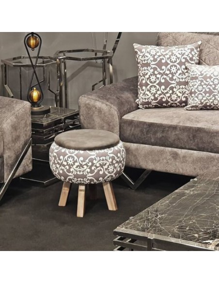 grey ottoman with ivory legs
