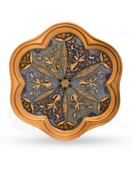 Hand Engraved Copper Meenakari Decorative Plate Tray HC-1027 fv