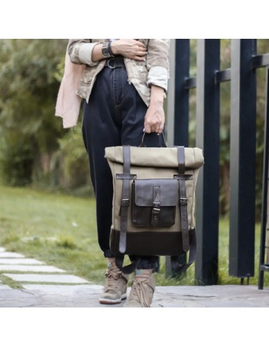 Handmade Waxed Cotton & Leather Backpack AC-1028 iu2