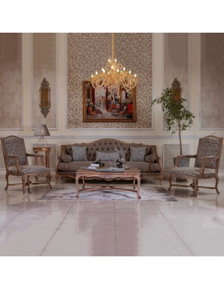 cinerous camelback wood carving sofa set - armchairs