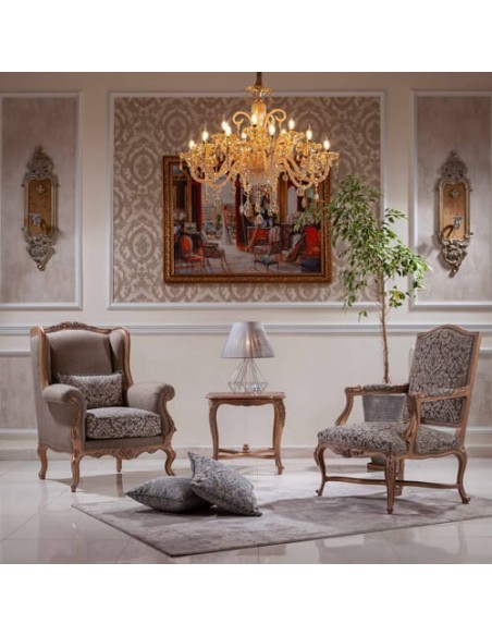 cinerous camelback wood carving sofa -set - chairs