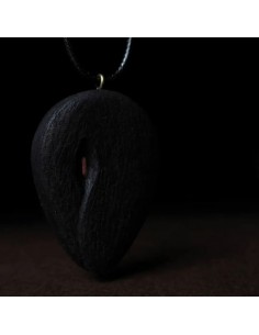 Hand Carved & Dyed Walnut Black Wood Necklace AC-1032 fv 2