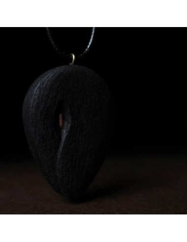 Hand Carved & Dyed Walnut Black Wood Necklace AC-1032 fv1