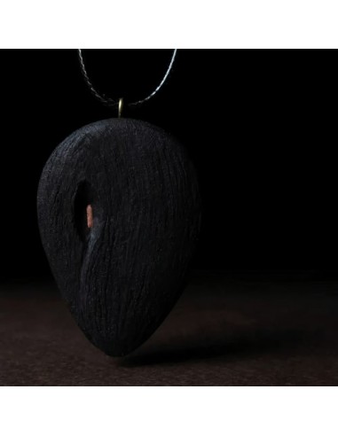 Hand Carved & Dyed Walnut Black Wood Necklace AC-1032 fv2