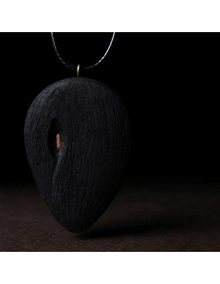 Hand Carved & Dyed Walnut Black Wood Necklace AC-1032 fv2