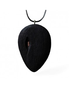 Hand Carved & Dyed Walnut Black Wood Necklace AC-1032 fv