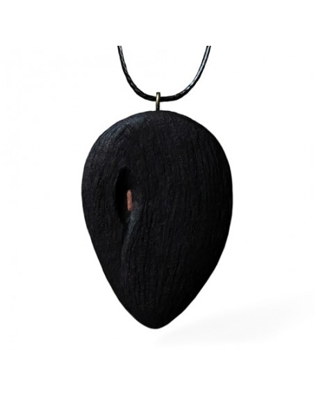 Hand Carved & Dyed Walnut Black Wood Necklace AC-1032 fv