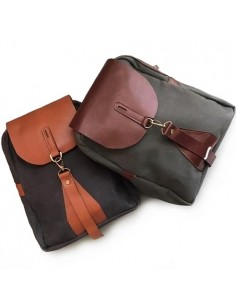 Handmade Waxed Cotton Tarpaulin & Leather Backpack AC-1033 fv