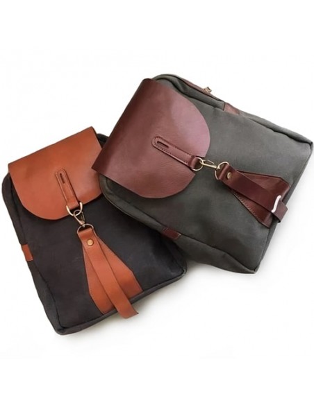 Handmade Waxed Cotton Tarpaulin & Leather Backpack AC-1033 fv