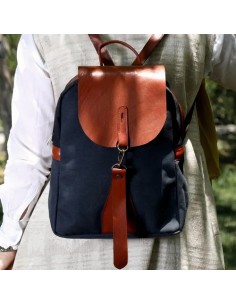 Handmade Waxed Cotton Tarpaulin & Leather Backpack AC-1033 fv 2