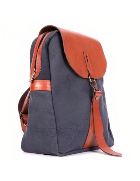 Handmade Waxed Cotton Tarpaulin & Leather Backpack AC-1033 fvs