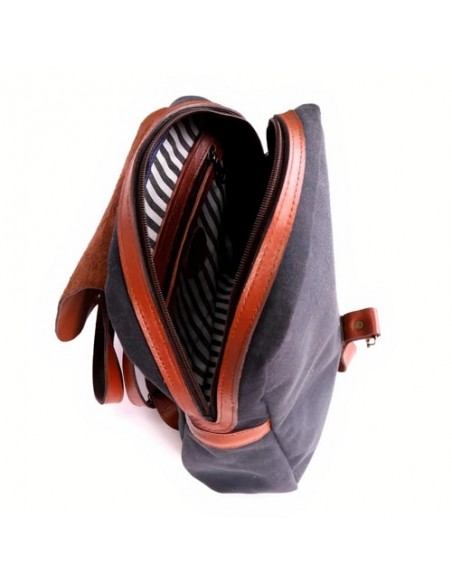 Handmade Waxed Cotton Tarpaulin & Leather Backpack AC-1033 fvt