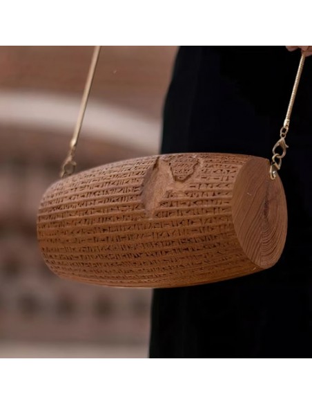 Cyrus Cylinder Hand Carved Wooden Handbag AC-1035 fv1 Cyrus Cylinder Hand Carved Wooden Handbag AC-1035 fv1