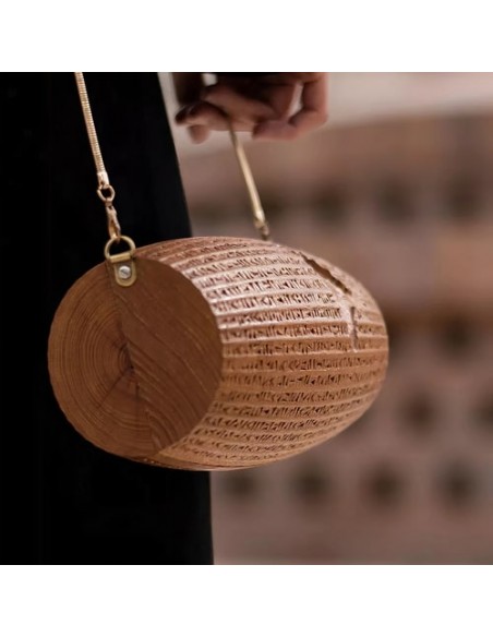 Cyrus Cylinder Hand Carved Wooden Handbag AC-1035 fv2