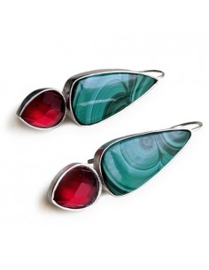 Malachite & Rubin Gemstone Silver Stud Earrings AC-1041 fv