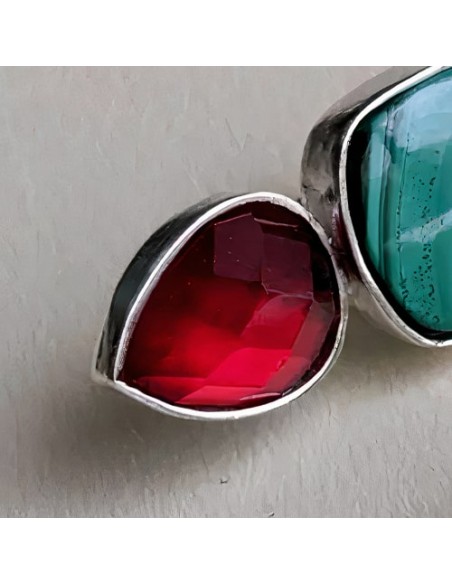 Malachite & Rubin Gemstone Silver Stud Earrings AC-1041 zi