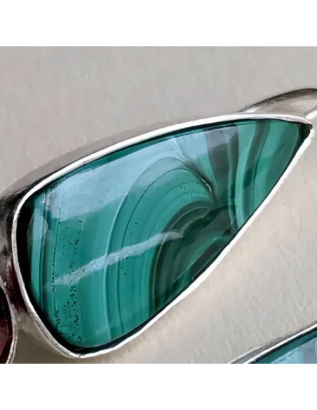 Malachite & Rubin Gemstone Silver Stud Earrings AC-1041 zi2