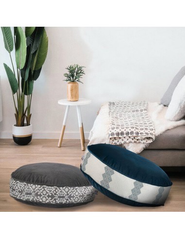 grey and blue poufs