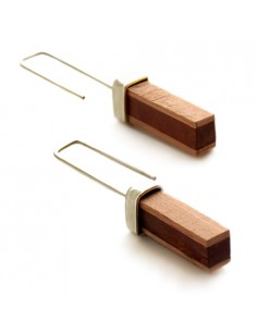 Unique Hand Shaped Wood & Silver Women's Earrings AC-1044 fv