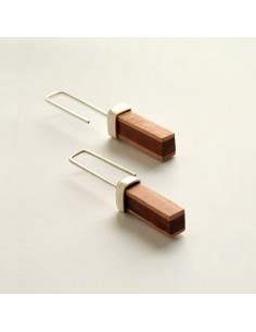 Unique Hand Shaped Wood & Silver Women's Earrings AC-1044 fv 2