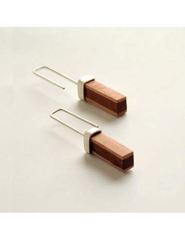 Unique Hand Shaped Wood & Silver Women's Earrings AC-1044 fv1