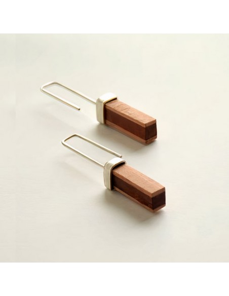 Unique Hand Shaped Wood & Silver Women's Earrings AC-1044 fv1