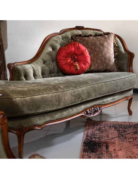 wood and velvet chaise lounge