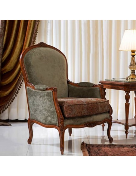 high-luxe wood and velvet armchair