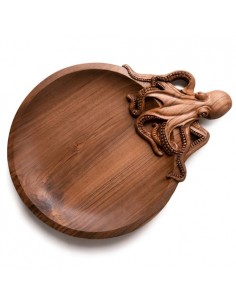 Eccentric Hand Carved Walnut Wood Octopus Plate HC-1050 fv