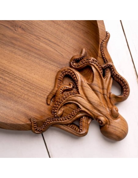 Eccentric Hand Carved Walnut Wood Octopus Plate HC-1050 zi1