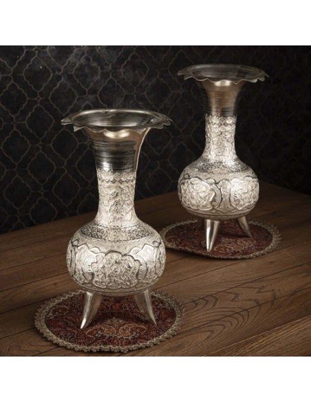 Hand Engraved & Silver Coated Brass Vase Set HC-1054 iu1