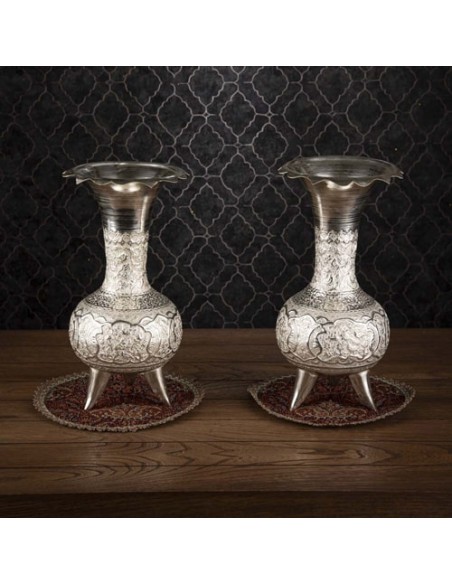 Hand Engraved & Silver Coated Brass Vase Set HC-1054 iu2