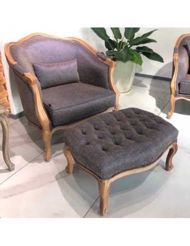 wooden grey accent chair and ottoman