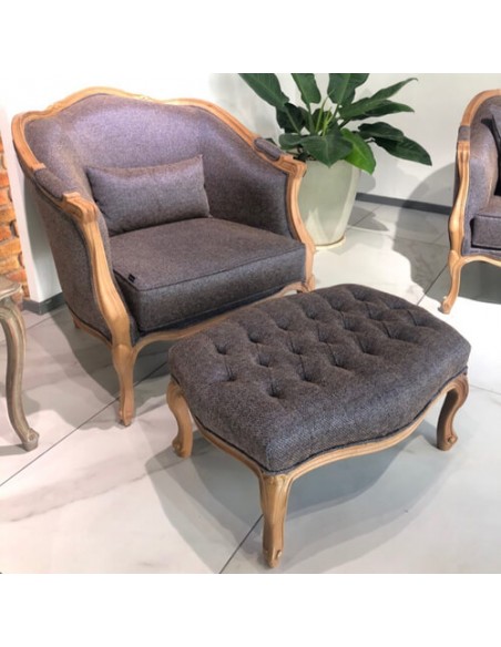 wooden grey accent chair and ottoman