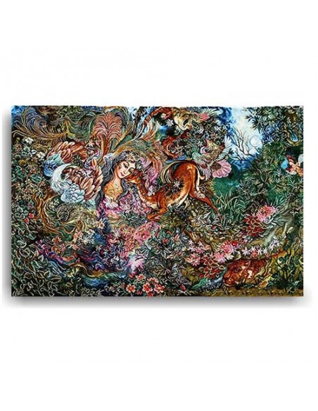 A Woman and a Deer AG-163 miniature tableau rug Full View