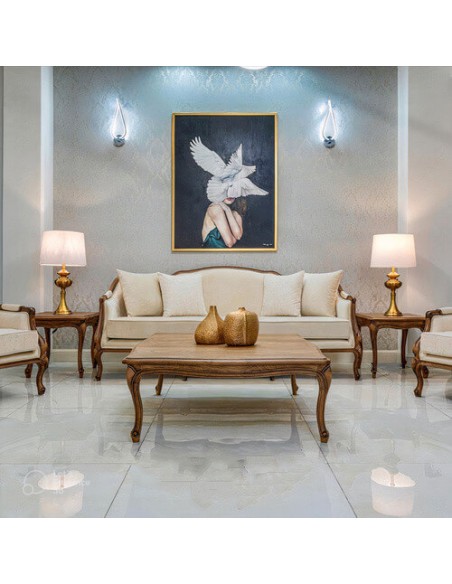 ivory wooden sofa with coffee table