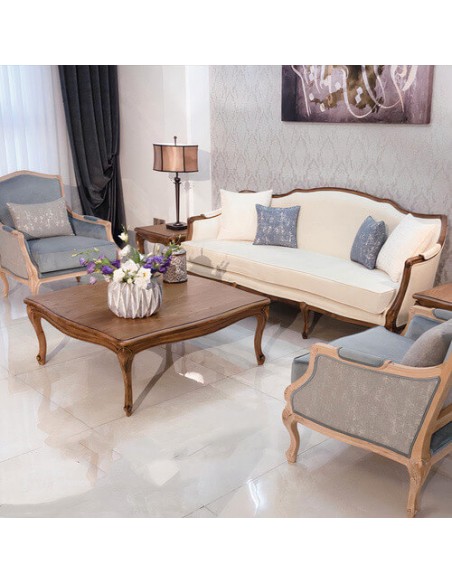 ivory and grey wooden sofa set