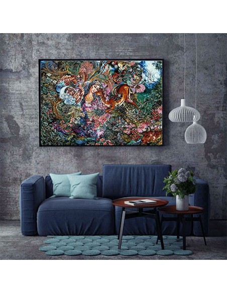 A Woman and a Deer AG-163 miniature tableau rug Wall Art