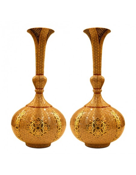 Light Tuned Hand Inlaid Wooden Vase Set HC-1068 set fv