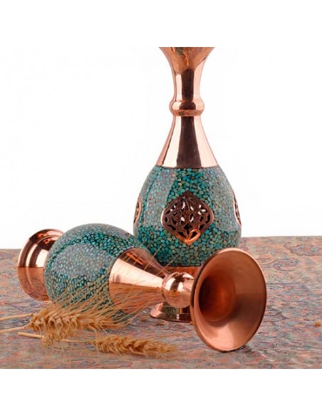 Handmade Copper & Blue Turquoise Vase HC-1075 zi