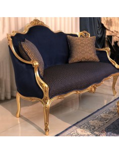 navy blue wooden velvet-sofa