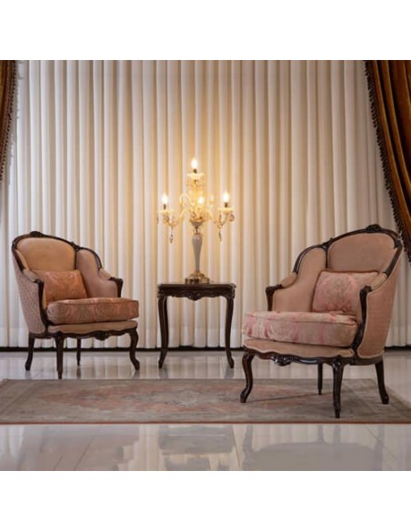 classic beige wooden accent chairs