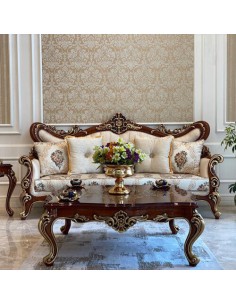 royal classic wooden beige sofa