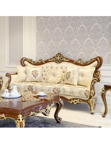 royal classic wooden brown gold and beige sofa