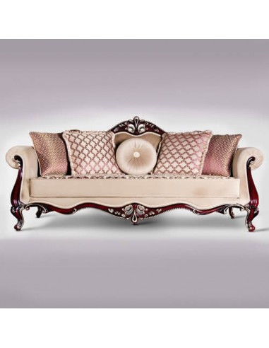brown woodcarving brocaded velvet sofa