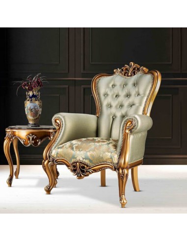 golden woodcarving brocaded velvet accent chair