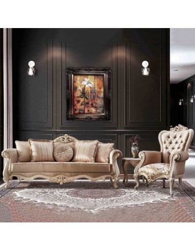 rose gold woodcarving brocaded velvet sofa set