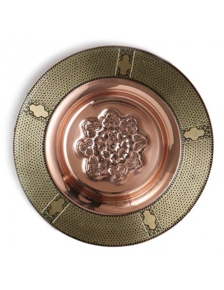 Hand Engraved & Wood Inlaid Copper Decorative Plate HC-1107 fv