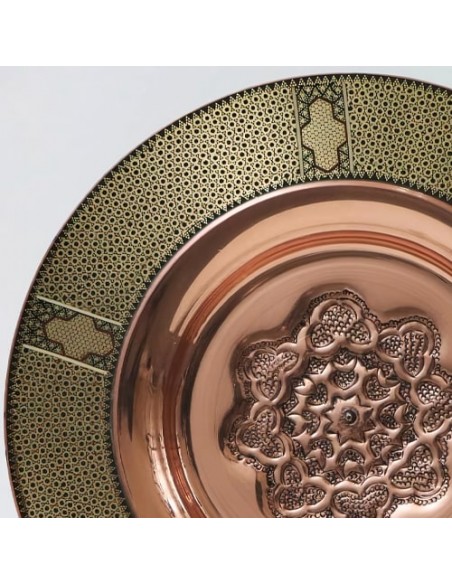 Hand Engraved & Wood Inlaid Copper Decorative Plate HC-1107 zi1