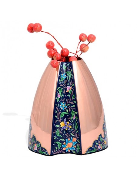 Persian Hand-Painted Modern Minakari Copper Vase HC-1110 fv Persian Hand-Painted Modern Minakari Copper Vase HC-1110 fv